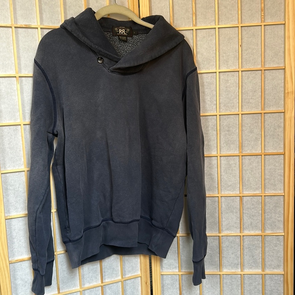 RRL Ralph Lauren double RL blue men’s open collar cotton sweatshirt